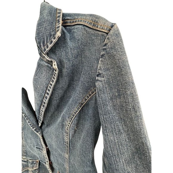 Levi Strauss M Button Front Fitted Jean Jacket Denim Wash Copper Color Buttons - Picture 2 of 9